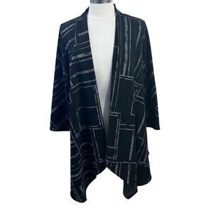 CAROLINE ROSE Black Silver Metallic Open Front Cardigan Jacket NWT Medium